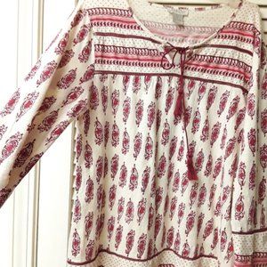 Lucky Red Paisley Peasant Top Boho Sz S B